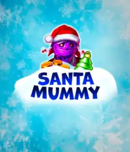  Experience the whimsical "Santa Mummy" slot game by Belatra, featuring a mummified Santa decked out in festive holiday attire. This vibrant image presents the mummy with a vivid purple hue, wearing a Santa hat, surrounded by snowy blue and icy snowflakes. The game's title, "Santa Mummy," is clearly shown in large, cool blue letters.