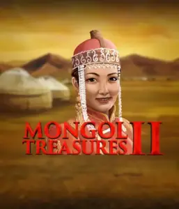 Discover the rich heritage of Mongolia with Mongol Treasures 2 slot by Endorphina, highlighting a beautiful Mongolian woman adorned in traditional attire against a sunset-lit Mongolian steppe backdrop. This image portrays the beauty of Mongolian history, providing a distinctive gaming experience. 