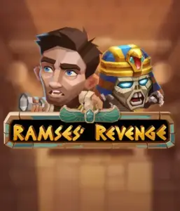 Uncover the mysterious world of Ramses' Revenge slot by Relax Gaming, showcasing a frightened explorer and a menacing mummy set against an Egyptian tomb backdrop. This graphic portrays the drama of Egyptian archaeology, ideal for fans of Egyptian-themed slots, delivering a thrilling adventure. 